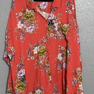 Torrid Coral Floral Button Down Top